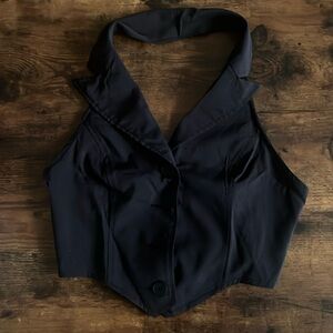Black button-down front backless halter top size S